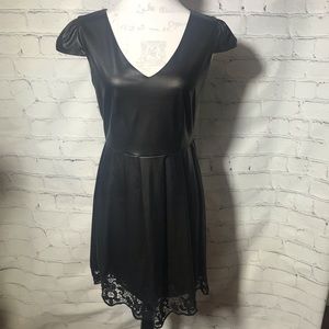 Mimi Chica Medium Pleather Dress. Black. V Neck.